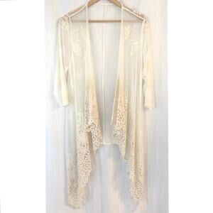Vintage Fairycore Sheer Lace Kimono Duster Ivory Boho Cottagecore Festival Layer